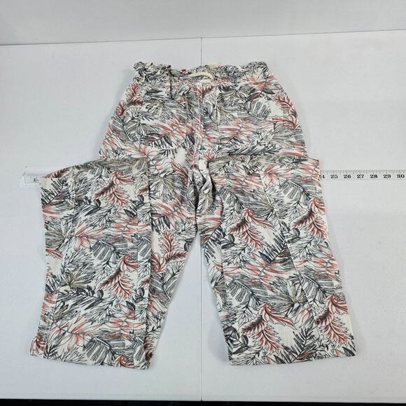 Cali 1850 Los Angeles XS Linen Viscose Tropical Leaf Print Drawstring Pants - Picture 2 of 11